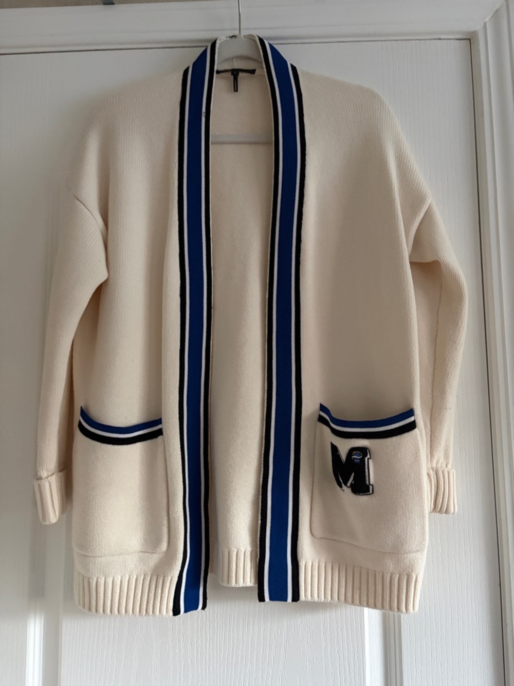 MAJE | Cream Knit Sweater Letterman Embroidered Black Logo Tag